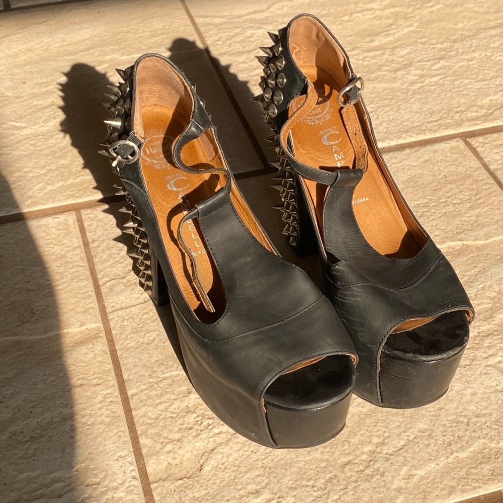 Jeffrey Campbell Black Leather Spike Platform - Picture 3 of 8